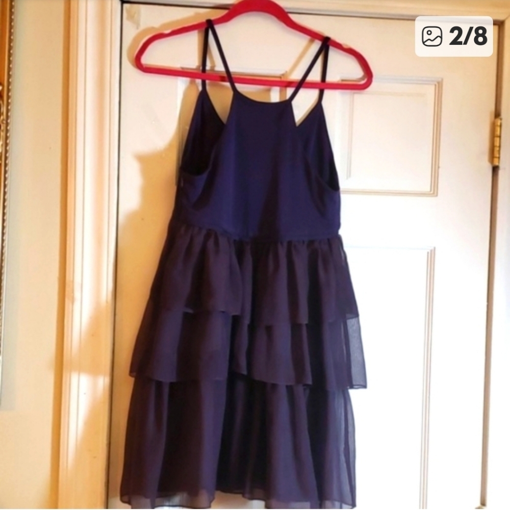 Ali Ro Junior 3 Tiers Sìlk Scoop Neckline Dress in Deep Purple with Ruffles SZ 6